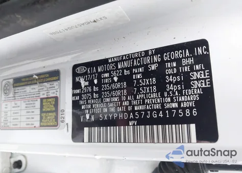 2018 Kia Sorento 3.3L Ex z USA, uszkodzony, nr VIN 5XYPHDA57JG417586